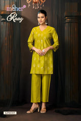 MEHER RAAG Roman Silk Co-Ord Set - Printed Kurti Pant Set M.R. Saree Emporium
