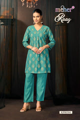 MEHER RAAG Roman Silk Co-Ord Set - Printed Kurti Pant Set M.R. Saree Emporium