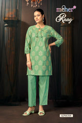 MEHER RAAG Roman Silk Co-Ord Set - Printed Kurti Pant Set M.R. Saree Emporium