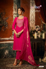 Meher Sunehri Gadhwal Fabric Embroidered 3 Piece Kurti Pant Dupatta Set