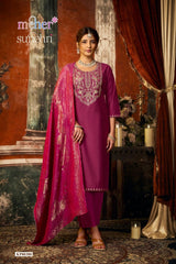 Meher Sunehri Gadhwal Fabric Embroidered 3 Piece Kurti Pant Dupatta Set