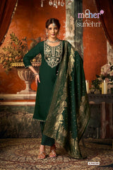 Meher Sunehri Gadhwal Fabric Embroidered 3 Piece Kurti Pant Dupatta Set