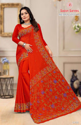 METRO COTTON Soft Cotton Floral Printed Saree with Designer Border - 8 Pcs Set
