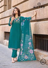 Mittoo Aarzoo Viscose Weaving Suit Set - Designer Thread & Handwork Kurti with Chanderi Dupatta