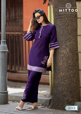 Mittoo Marine Life Kurti Pant Set - Viscose Weaving Embroidered Ethnic Wear for Women