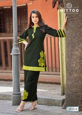 Mittoo Marine Life Kurti Pant Set - Viscose Weaving Embroidered Ethnic Wear for Women