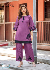Mittoo Marine Life Kurti Pant Set - Viscose Weaving Embroidered Ethnic Wear for Women