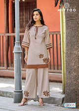 Mittoo Marine Life Kurti Pant Set - Viscose Weaving Embroidered Ethnic Wear for Women