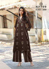 Mittoo Vitara Vol 2 Rayon Printed Kurti Pant Set with Hand Work