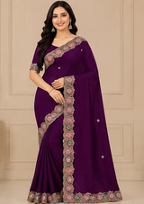 Fancy Satin Saree Set with Designer Embroidered Border (5 Colors) Party Wear Elegant Collection - M.R. Saree Emporium