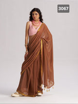 MONO.POLEY Hues & Flow Viscose Mul Saree with Contrast Designer Blouse (Liva Certified)