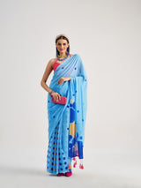 Mono.Poley Polka Pops Archie Georgette Saree - Digital Print with Fancy Latkans Set 9 Pcs Set