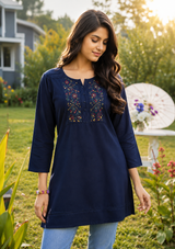 Nandini Women Embroidered Cotton Short Kurti - Stylish Daily Wear - M.R. Saree Emporium