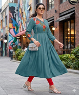 Nora Style Rayon Kurti - Heavy Thread & Handwork Designer Kurti for Women