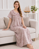 Women's Soft Cotton Printed Nighty - Full Length Sleepwear 4 Pcs Set