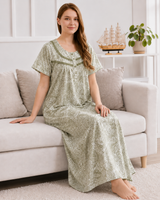 Women's Soft Cotton Printed Nighty - Full Length Sleepwear 4 Pcs Set
