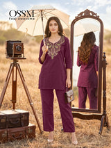 OSSM Sara Vol 02 Cotton Cord Set for Women - Embroidered Kurti Pant Set