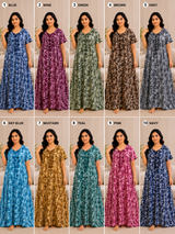 Premium Cotton Printed Nighty 10 Pcs Set - Full Length Ladies Night Gown Wholesale