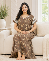 Premium Floral Cotton Nighty - 3 Pcs Set