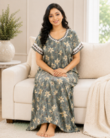 Premium Floral Cotton Nighty - 3 Pcs Set