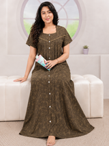 Premium Front Open Printed Cotton Nighty - 3 Pcs Set