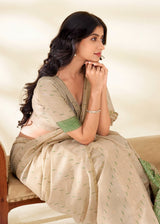 RajPath Fabrics Cream Silk Modal Cotton Saree - 6 Pcs Wholesale Set