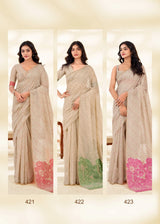 RajPath Fabrics Cream Silk Modal Cotton Saree - 6 Pcs Wholesale Set