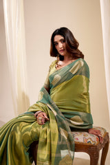 RajPath Fabrics Sunlight Handloom Tissue Soft Silk Saree - 6 Pcs Set