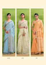 RajPath Sunrise Linen Silk Saree Set - Elegant Soft Silk Designer Collection 6 Pcs Set