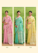 RajPath Sunrise Linen Silk Saree Set - Elegant Soft Silk Designer Collection 6 Pcs Set