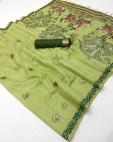RajYog Hansini Soft Chanderi Silk Saree - Madhubani Print - 6 Pcs Set