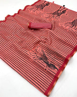 RajYog Lisha Soft Cotton Linen Zebra Tree Print Saree - 6 Pcs Set