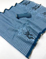 RajYog Lisha Soft Cotton Linen Zebra Tree Print Saree - 6 Pcs Set