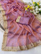 RajYog Manali Silk Two Tone Georgette Saree with Zari Butti - 6 Pcs Set - Wholesale
