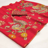 Rajyog Printed Chanderi Silk Saree - Peacock Floral Designer Saree - M.R. Saree Emporium