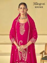 Rangrut Khushi Embroidered Blooming Georgette Kurti Palazzo Dupatta Set - M to XXL