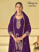 Rangrut Khushi Embroidered Blooming Georgette Kurti Palazzo Dupatta Set - M to XXL