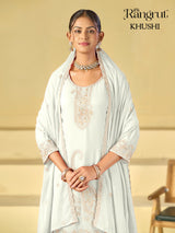 Rangrut Khushi Embroidered Blooming Georgette Kurti Palazzo Dupatta Set - M to XXL