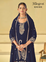 Rangrut Khushi Embroidered Blooming Georgette Kurti Palazzo Dupatta Set - M to XXL