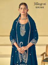 Rangrut Khushi Embroidered Blooming Georgette Kurti Palazzo Dupatta Set - M to XXL