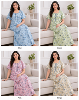 Women's Soft Cotton Printed Nighty - Full Length Sleepwear 4 Pcs Set