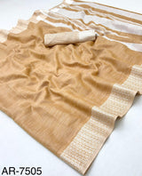 Aarzoo Soft Linen Silk Saree with Chikankari Weaved Border - 6 Pcs Set
