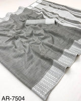 Aarzoo Soft Linen Silk Saree with Chikankari Weaved Border - 6 Pcs Set