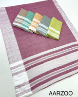 Aarzoo Soft Linen Silk Saree with Chikankari Weaved Border - 6 Pcs Set