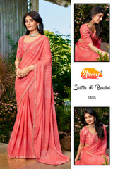 Stavan Bandhni Georgette Saree - Embroidery Border & Designer Blouse Set 8 Pcs Set
