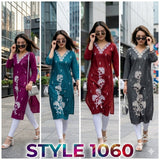 Style 1060 Heavy Silk Embroidered Kurti L to XXL - 4 Pcs Set