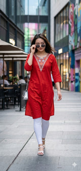 Style 1130 Dabu Cotton Embroidered Kurt - 4 Pcs Set