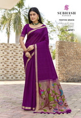 Subhash Tavira Cotton Weaving Saree - 6 PCS Set