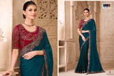 TFH Designer Saree Set - Satin Georgette Party Wear Collection - 6 pcs Set