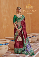 TRIRATH Pure Patola Mercerized Sigma Silk Saree (11 Pcs Set) with Gold Print & Designer Blouse